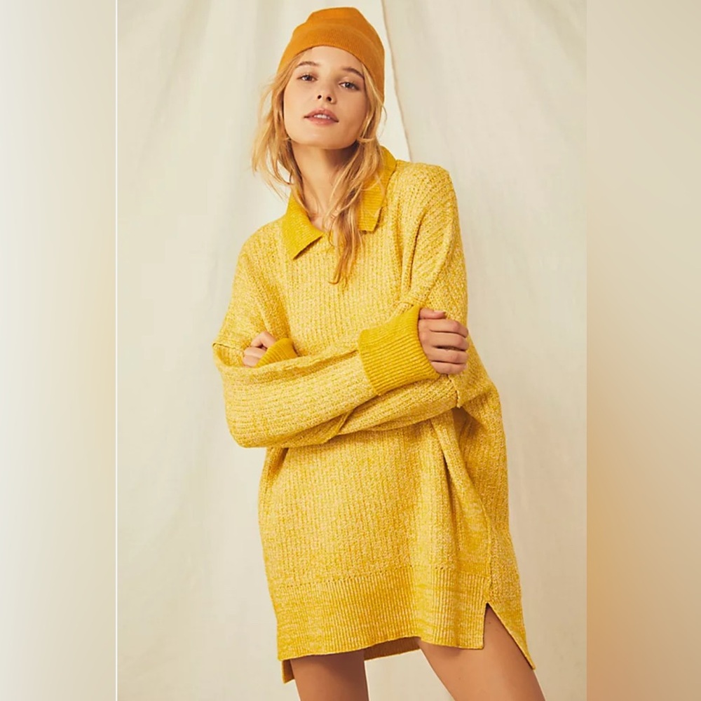 Free People Pony Up Mustard Pullover Sweater
